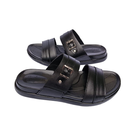 BLACK SPLIT LEATHER SLIPPER