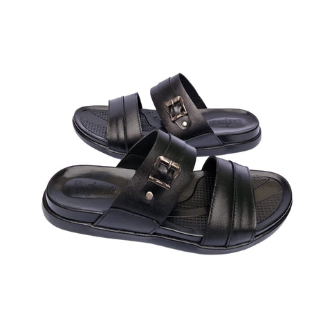 BLACK SPLIT LEATHER SLIPPER